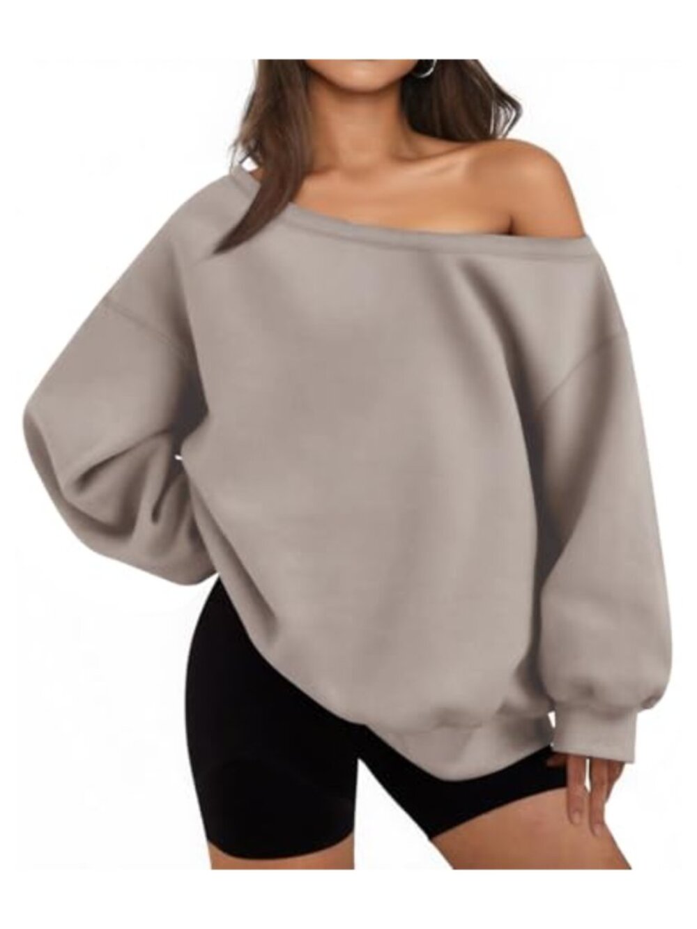 Womens Off Shoulder Oversized Fleece Sweatshirt Drop Shoulder Pullover